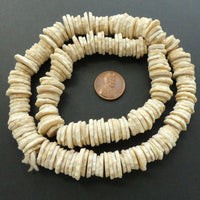 Ostich Eggshell Heishi, Mixed Sizes 10-15mm Diameter on 20-inch Strand