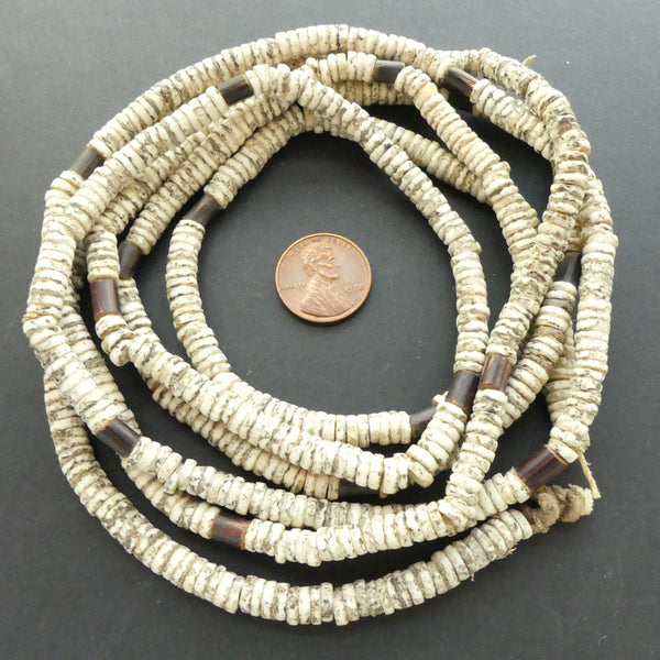 Ostrich Eggshell Heishi, Vintage from Southern Africa, 6mm Diameter on 5'3" Strand