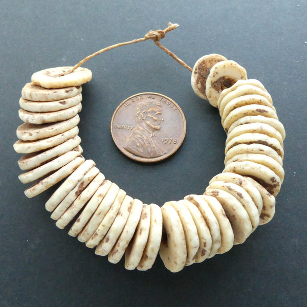 Ostrich Eggshell Heishi, Vintage Short Strand of 12-15mm Diameter beads