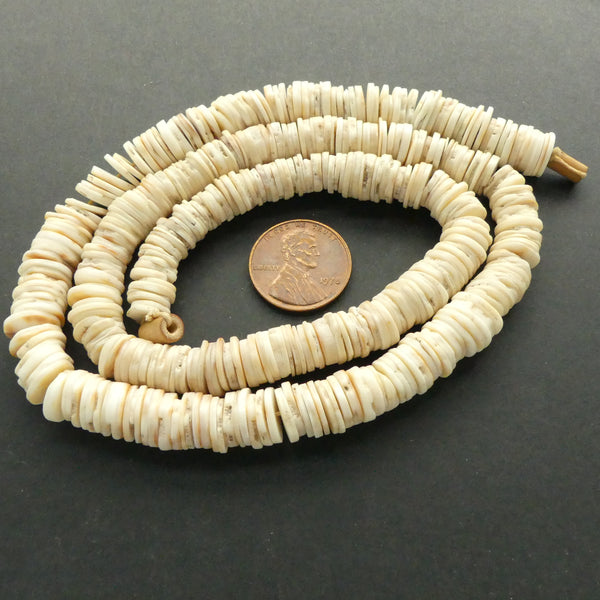 Clam Shell Heishi, Vintage, Smooth Beads 7-9mm on