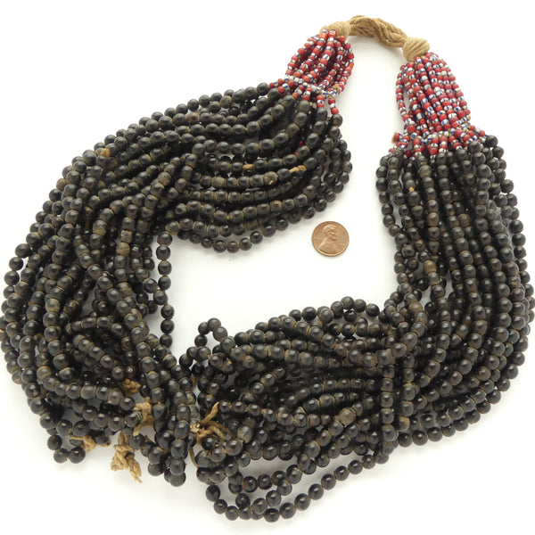 Naga Necklace, Parts 19 Strands of Dark Seeds with Seed Bead Accents, 26 inches Long