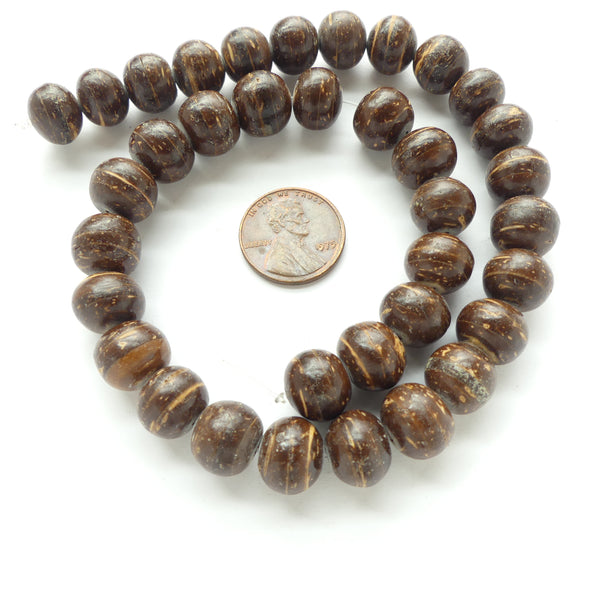 Coconut Shell Beads, Extra Large 10mm Diameter on Short 14-inch Strand