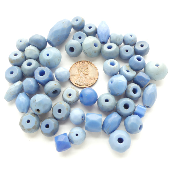 Bohemian, Collector/Desinger Set of 49 Faceted Cornflower Blue Bicones and Related Beads