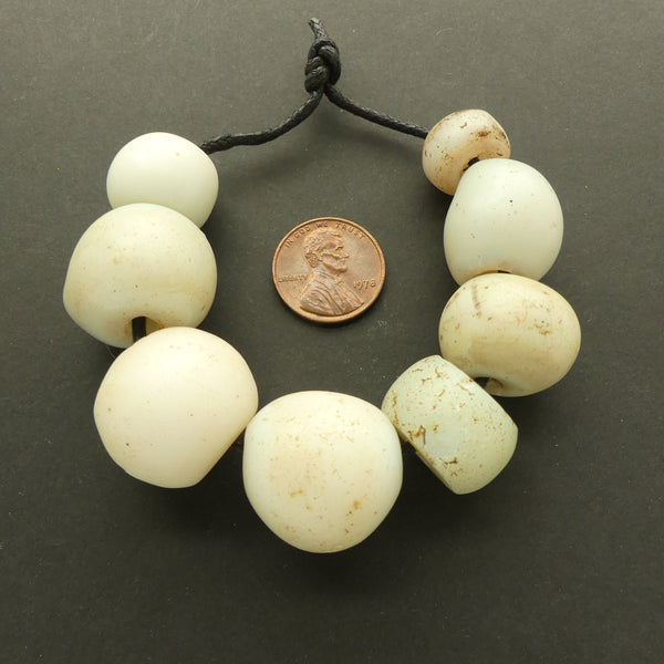 Glass & Stone Beads, White,  10x14mm to 21x21mm, Designer/Collector Set of 8 Beads