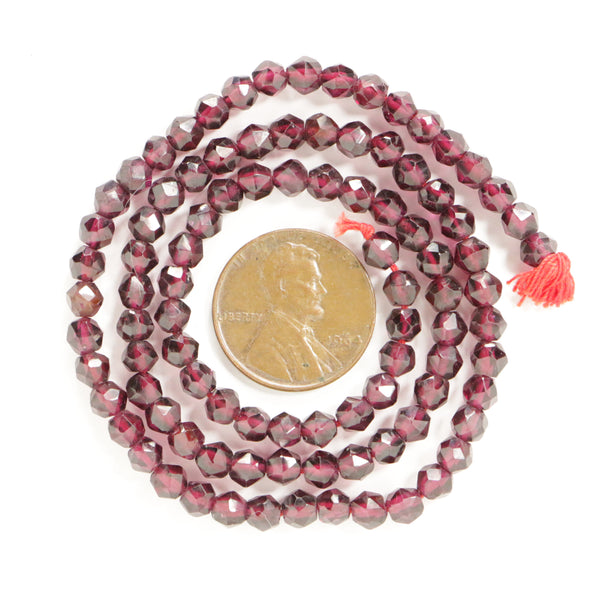 Garnet, Faceted 4mm Beads on 15-inch Strand