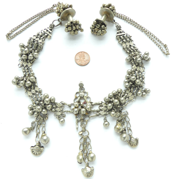 Indian White Metal Head Ornament with Ear Spools