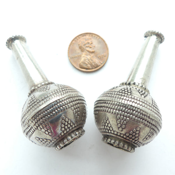 Indian Silver, Vintage Pair of Terminals, 25x50mm, Sold by the Pair