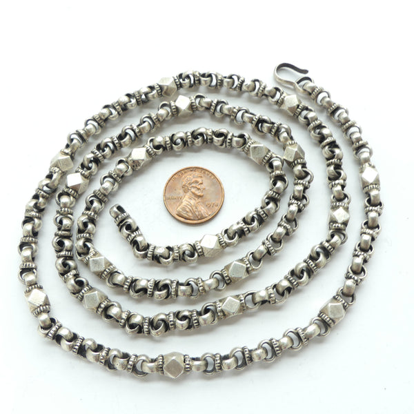 Indian Silver, Vintage Chain with Cornerless Cube Links, 34 inches Long