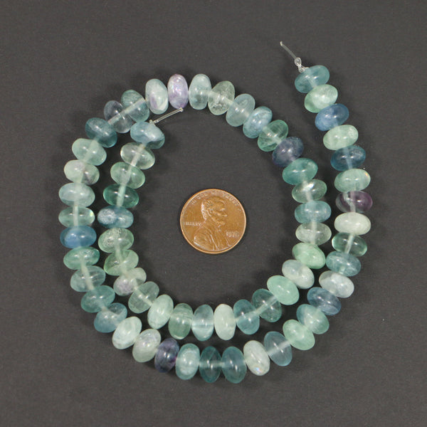 Fluorite, Rondelles Smooth 6x10mm on 16-inch Strand
