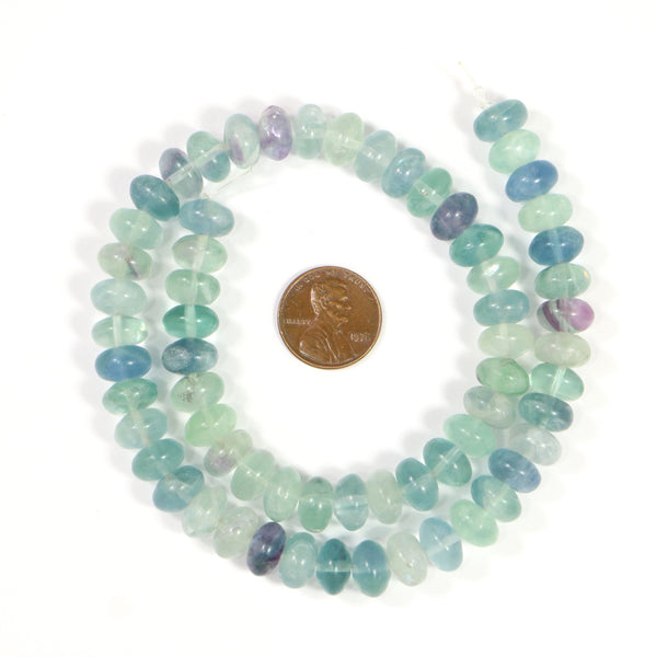 Fluorite, Rondelles Smooth 6x10mm on 16-inch Strand