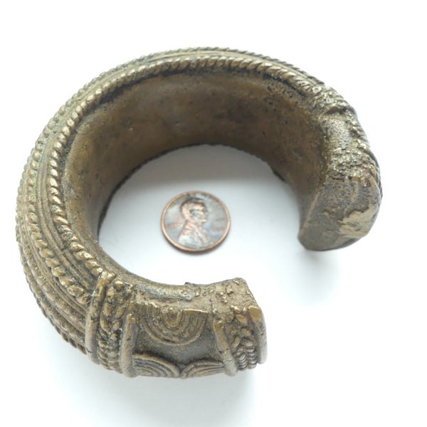 Brass or Bronze Bracelet Transformed by Baoule Artisans, 3.5 inch OD, 1.5 inch Wide