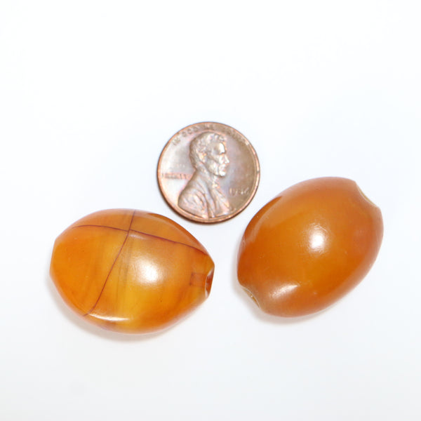 African Amber, Half-Dome Oval Beads, 22x28 and 23x30mm, Sold as Set of 2
