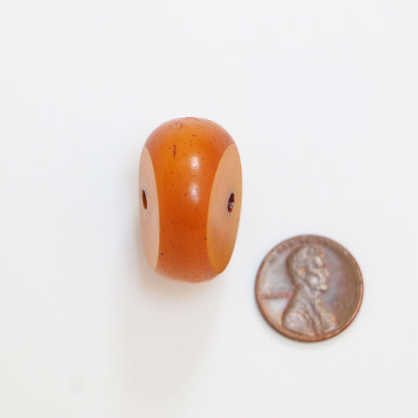 African Amber, Medium Large Dark Amber Bead with Altered Shape Due to Wear, 17x29mm