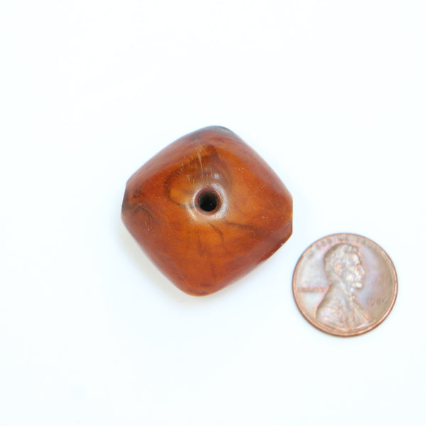 African Amber, Diamond Shape Bead, Deep Brown Amber, 30x30mm