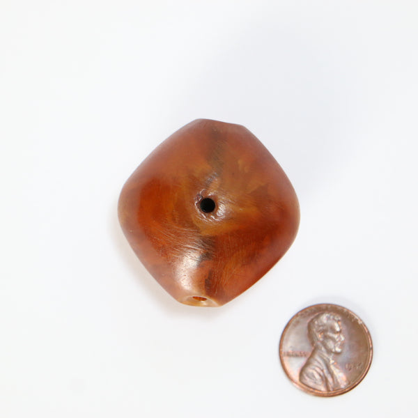 African Amber, Diamond Shape Dark Amber Color, Holes in 2 Directions, 37x36mm