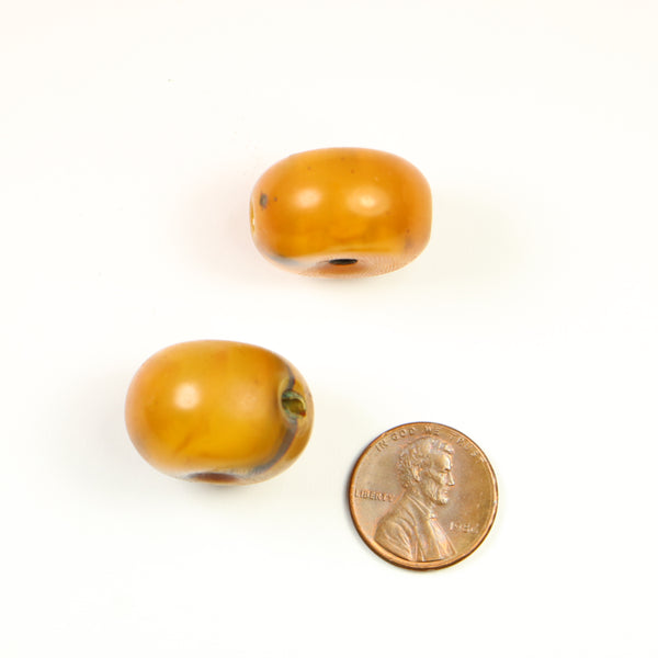 African Amber, Small Oblates, Medium Amber Color with Extra Holes, Set of 2