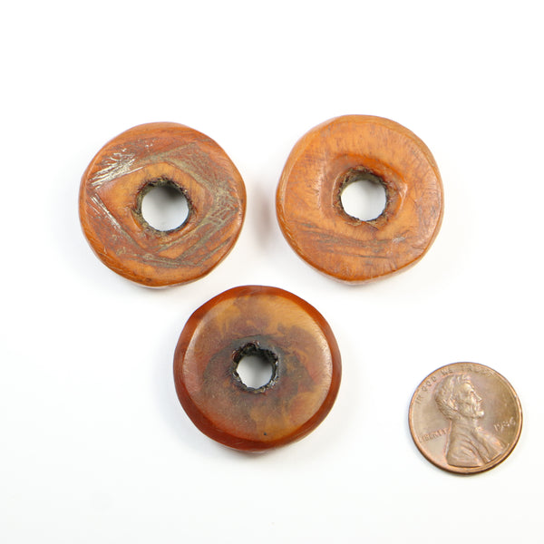 African Amber, Rare Rings Cut From a Larger Bead, 9x28mm, Sold in Set of 3