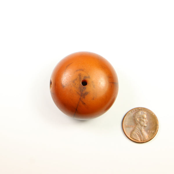 African Amber, Large Rich Dark Caramel Brown Bead, 24x36mm
