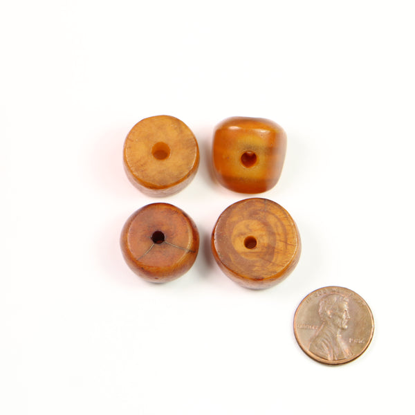 African Amber, Rustic Short Cylinder Beads with 1 Freeform, Largest 10x22mm, Set of 4