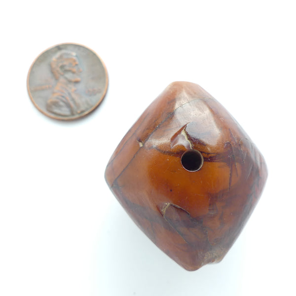 African Amber, Antique Diamond Shape 33x30mm Deep Rich Brown Color, Two-Way Holes