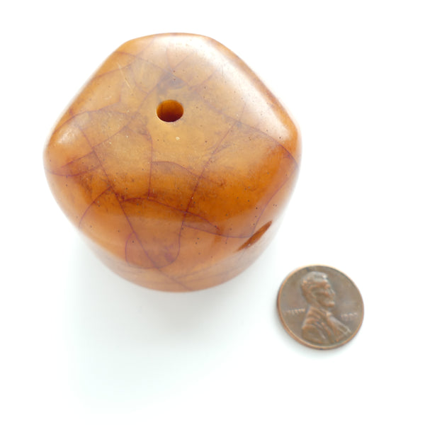 African Amber,  Huge Caramel Color, Wavy Edge Cylinder with Cracks, 34x48mm