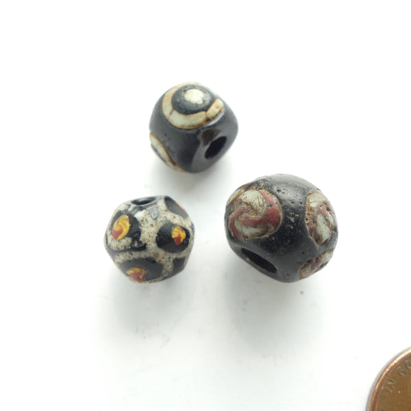 Ancient Roman or Islamic Beads from Africa, Set of 3 with Eye Designs