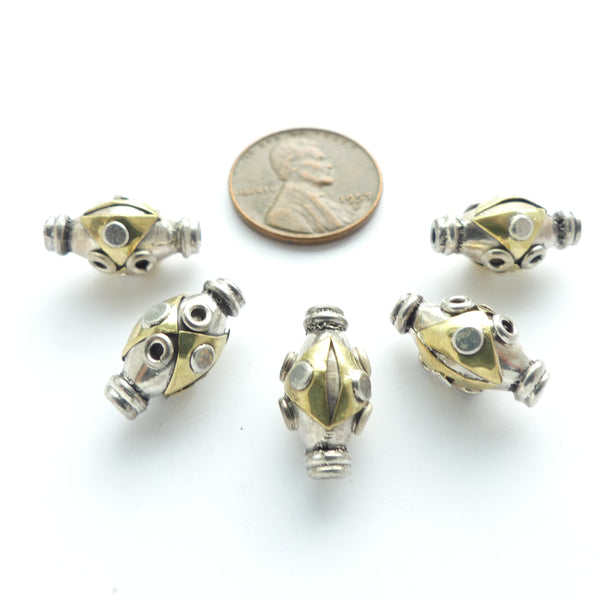 Inidan Silver, Chubby Bicone with Gold-Plated Surface Decor, 15x10mm, Sold individually
