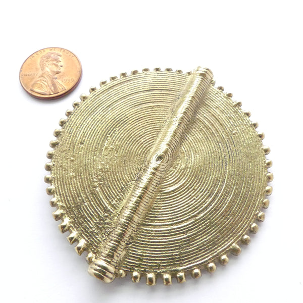 Brass, African Inspired Large Disc Bead, 2.25 Inches Diameter