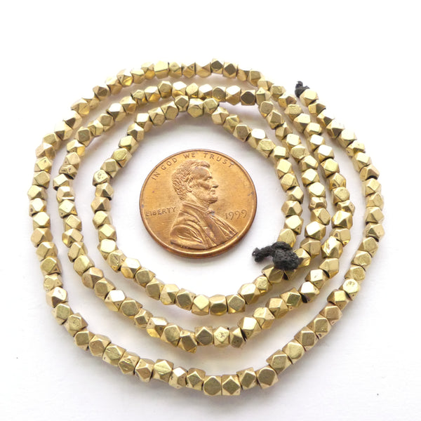 Brass, Cornerless Cube Beads, 4mm on 17-inch Strands