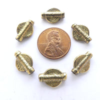 Brass, African Inspired Mini Flat Round Beads, 10mm Diamater, Set of 6