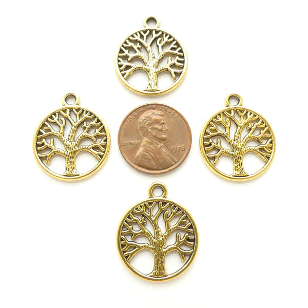 Gold tone, Cast Tree of Life Pendant, 20mm Diameter, Sold by the Set of 4
