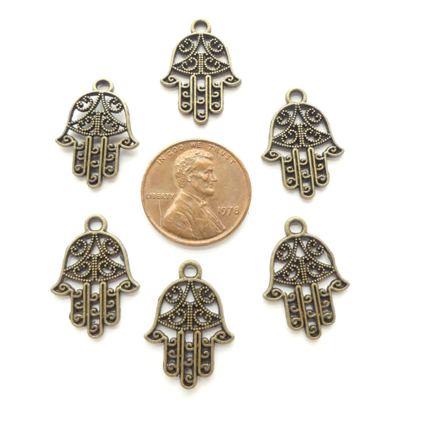 Brass, Antiqued, Cast Hamsa 21mm long, Sold by Sets of 6