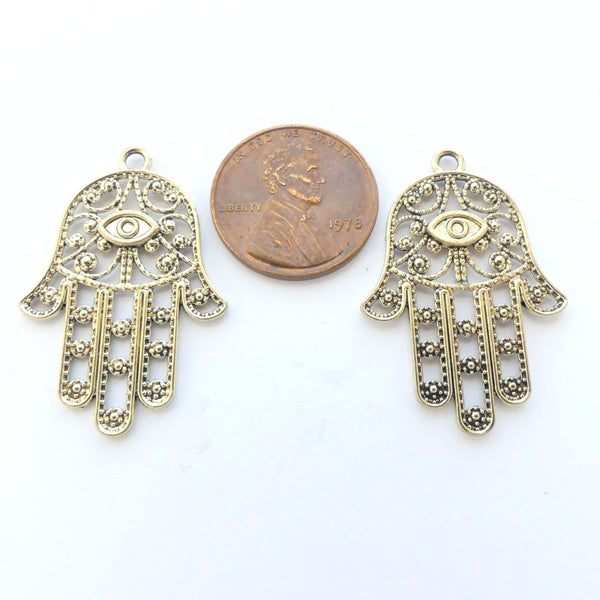 Brass, Hamsa, Cast Filligree, 33mm Long, Sold by the Pair