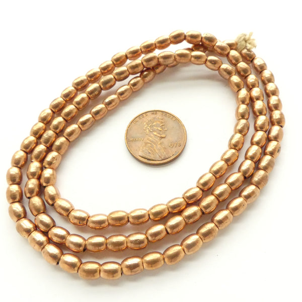 Copper, Oval  Beads 5x4mm on 24-inch Strands