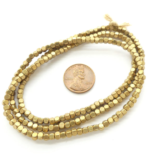 Brass, Cornerless Cube Beads 3x3mm on 24-inch Strands