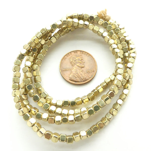 Brass, Cornerless Cubes 3x3mm on 24-inch Strand