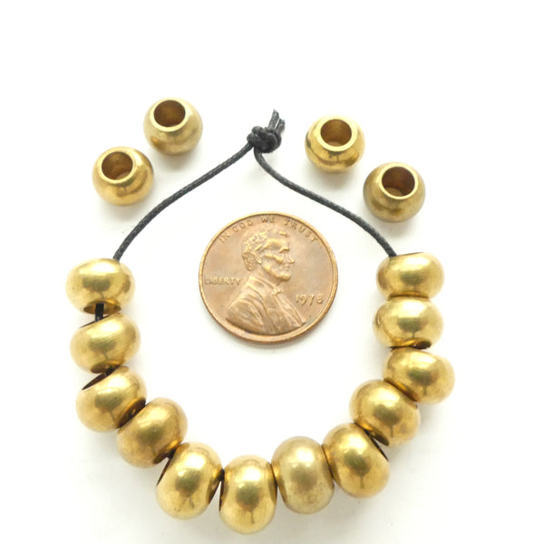 Brass, Large Hole Vintage Round Beads 6x9mm, Sold by the Dozen