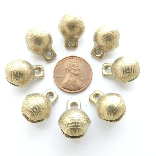Brass, Bells with Subtle Design that Looks Like a Face, 13x18mm, Sold in Sets of 8