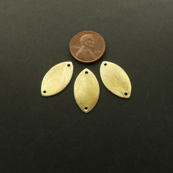 Brushed Gold Finish Links, Flat Pointy Oval with 2 Holes, 22x12mm, Sold by the Set of 3