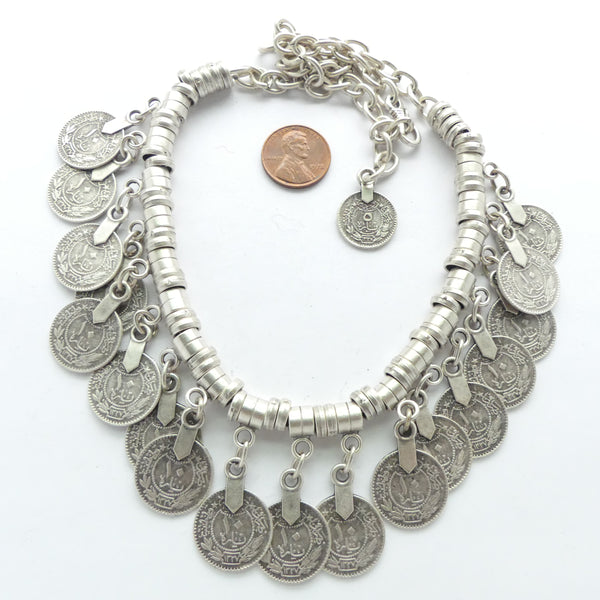 Pendants, Small Coin Replicas on Turkish White Metal Necklace, Coins 18mm Diameter