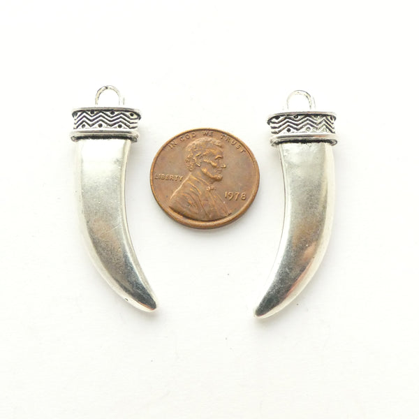 Silver Tone, Cast Dagger/Tooth Pendant, 40mm Long, Sold by the Set of 2