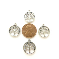 Silver Tone, Cast Tree of Live Pendant, 15mm Diameter, Sold by the Set of 4