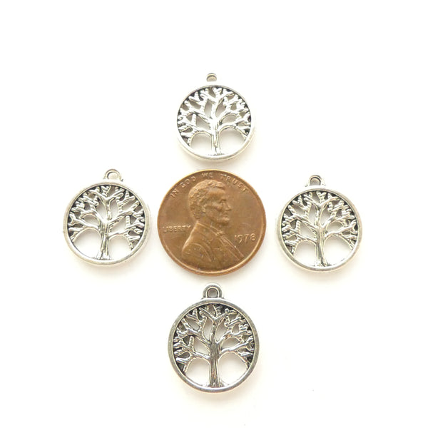 Silver Tone, Cast Tree of Live Pendant, 15mm Diameter, Sold by the Set of 4
