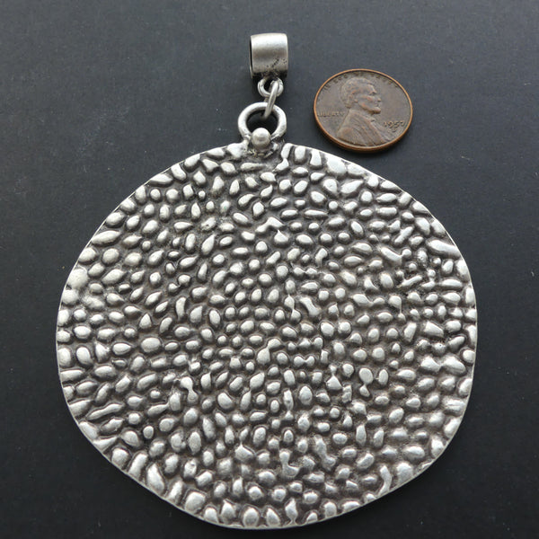 Pendants, Extra Large Round Pendant with Pebbles Design and Large Bail, 2.75 inches diameter