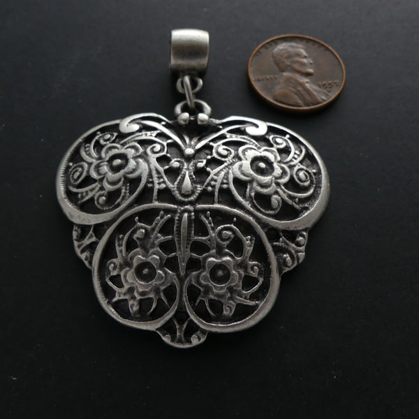 Pendants, Large Butterfly Shape with Antiqued Texture & Large Bail, 45mm