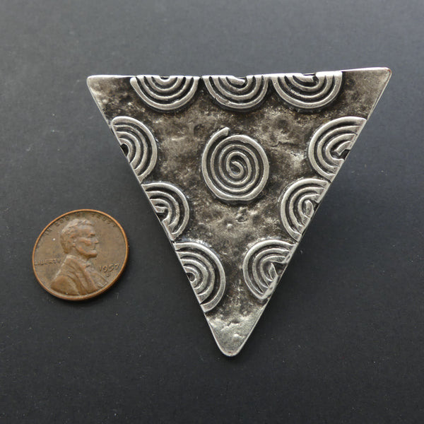 Pendants, Large Turkish White Metal, Triangle with Spirals, 2 inches long