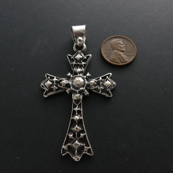 Pendant, Medium, Cross with Raised Designs, 60mm (2.25 inches) Tall with Large Bail