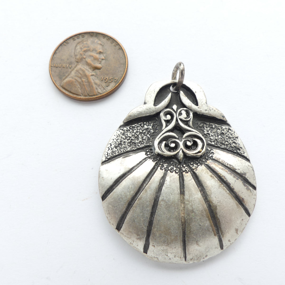 Rounded Shell Design Pendant, Medium, Rounded Shell Design with Scroll Detail, 37mm Diamete ...