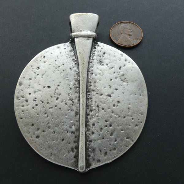 Pendant, Large Turkish White Metal,  Circle with Spike, 2.5 inches diameter