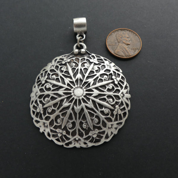 Pendants, Large Round Domed with Star/Mandala Pattern & Large Bail, 45mm diameter